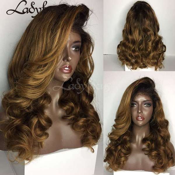 Lady Focus Full Lace Wigs With Baby Hair Human Hair Wigs Ombre Brown Loose Wave Lace Front Wig For Black Women