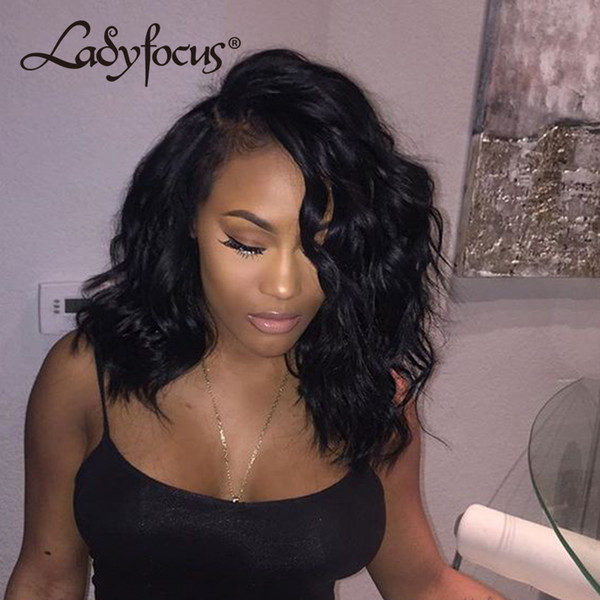 Lady Focus Bob Full Lace Human Hair Wigs For Black Women Bleached Knots Peruvian Natural Wave Lace Front Wigs With Baby Hair