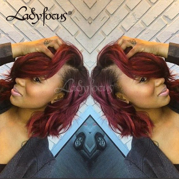 Burgundy Full Lace Wigs With Baby Hair Human Hair Wigs Ombre Two Tone 1B 99J Natural Wave Lace Front Wig For Black Women