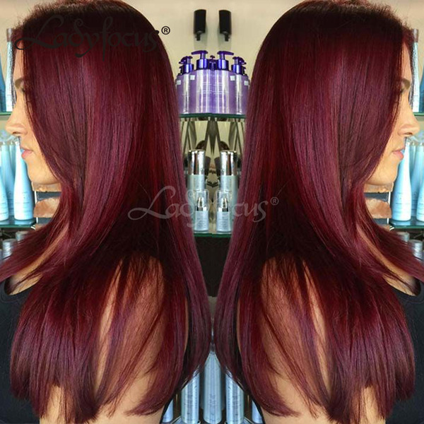 Lady Focus Burgundy Full Lace Wigs Brazilian Straight Human Hair Wigs Red Wine Lace Front Wig For Black Women