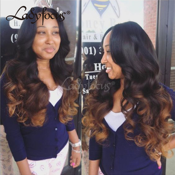 Glueless Full Lace Human Hair Wigs Ombre Three Tone Natural Wave Lace Front Wig Bleached Knots For Black Women