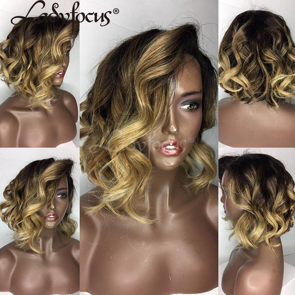 Lady Focus Lace Front Human Hair Wigs Ombre T1B/4/27 Loose Wave Full Lace Wig Bleached Knots For Black Women