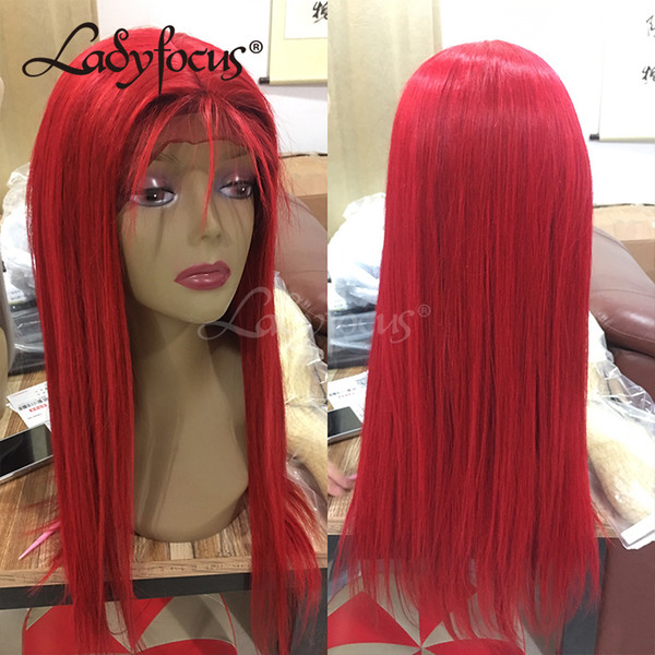 Red Full Lace Human Hair Wigs Bleached Knots With Baby Hair Natural Straight Lace Front Wig Red Wig