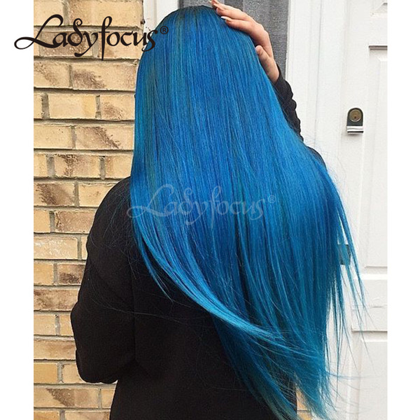 Pre Plucked Full Lace Wigs With Baby Hair Blue Straight Lace Front Wig Virgin Human Hair Ombre Blue Wig