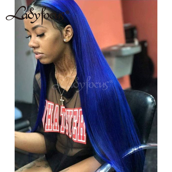 Pre Plucked Full Lace Wigs With Baby Hair Dark Blue Straight Lace Front Wig Virgin Human Hair Ombre Blue Wig