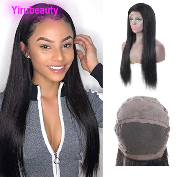 Peruvian Human Hair Straight Full Lace Wigs 180% Density Thick Lace Wig 100% Human Hair Products Adjustable Band Cheap 10-26inch