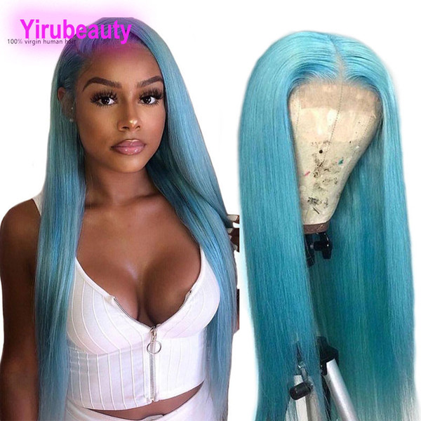 Peruvian Human Hair 13X4 Lace Front Wig Straight Light Blue Yellow Red Lace Front Wigs Silky Straight 12-26inch 13 By 4 Lace Front Wig Grey