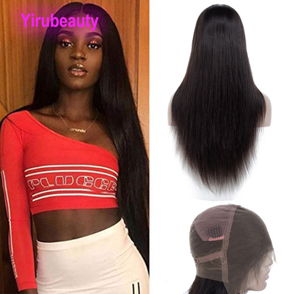 Indian Raw Virgin Human Hair Full Lace Wigs Natural Color Straight 180% Density High Hair Lace Wig Average Size Adjustable Band