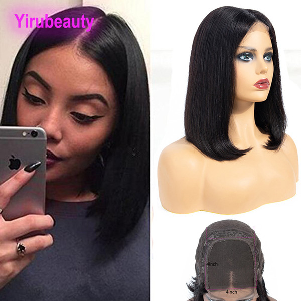 Brazilian Virgin Hair 4X4 Lace Wig Straight Bob Wigs Adjustable band 10-18inch 4*4 Lace Front Wig Natural Color