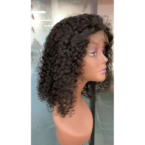 Indian Raw Virgin Hair Lace Front Wig 13X4 Bob Deep Wave Kinky Curly Bob Lace Front Wig 8-16inch Virgin Hair Natural Color Short Bob