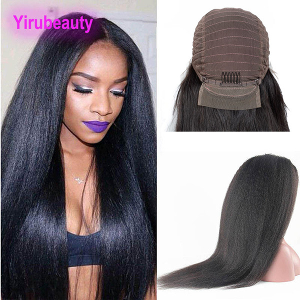 Malaysian Human Hair Kinky Straight 13X4 Lace Front Pre Plucked With Baby Hair Kinky Straight Coarse Yaki 8-30inch Lace Front Wigs