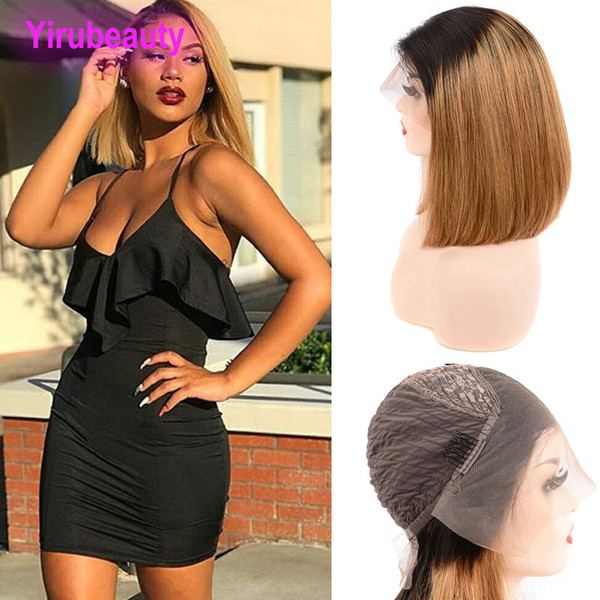 Indian Virgin Hair 1B/27 Silky Straight 10-18inch 13X4 Lace Front Bob Wig Straight 1b 27 Ombre Human Hair Lace Wigs