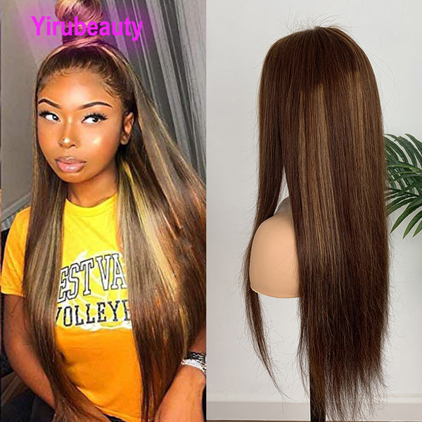 Malaysian Human Hair 4 27# Lace Front Wig Silky Straight 4/27 Color 13*4 Lace Front Wigs Virgin Hair Products 8-28inch Adjustable