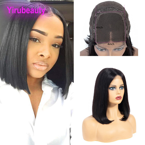 Indian Virgin Human Hair 4X4 Lace Front Bob Wig Natural Color Adjustable Band Straight Bob Wig Wholesale 10-16inch