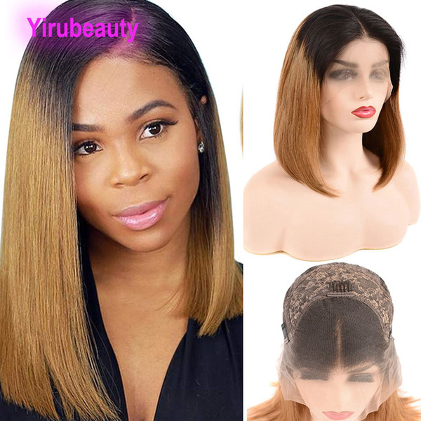 Malaysian Human Hair Virgin Hair Lace Front Bob Wigs 1B/27 Silky Straight 1b 27 Ombre Color 13X4 Lace Front Bob Wig