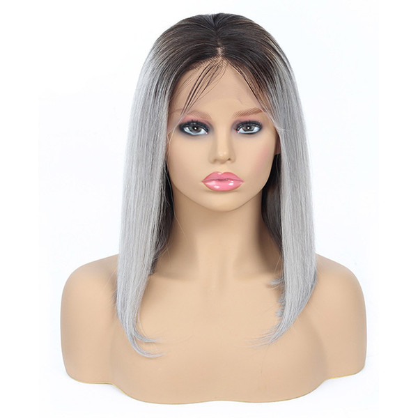 Indian Ombre Human Hair Silky Straight 1B/Grey 1B/Pink 13X4 Lace Front Bob Wig 10-16inch Short Bob Wig Lace Front Wigs