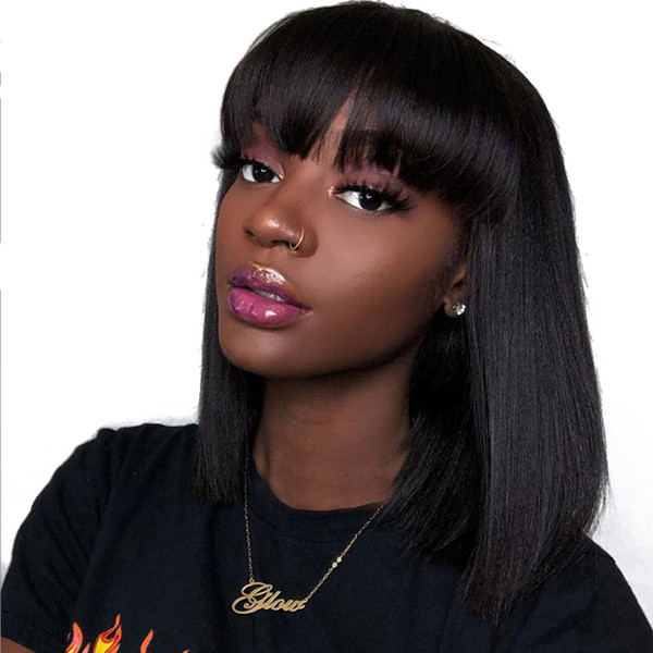 360 Lace Frontal Wig With Bangs Pre Plucked With Baby Hair 150% Brazilian Straight Lace Front Bob Human Hair Wigs Dolago