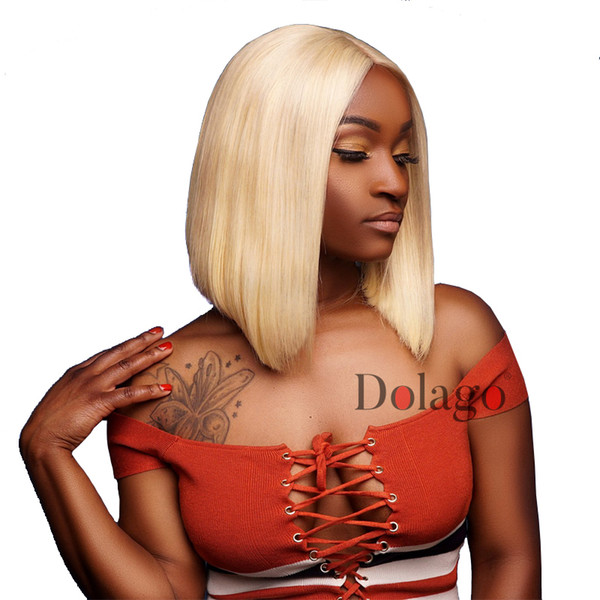 613 Lace Front Human Hair Wigs Glueless Straight Bob Cut Wigs Transparent 13x4 Short Wigs Honey Blonde Remy Hair Dolago Full End