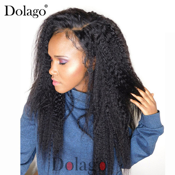 Malaysian Kinky Straight 360 Lace Frontal Wig Pre Plucked With Baby Hair 180% Density Lace Front Human Hair Wigs Coarse Yaki