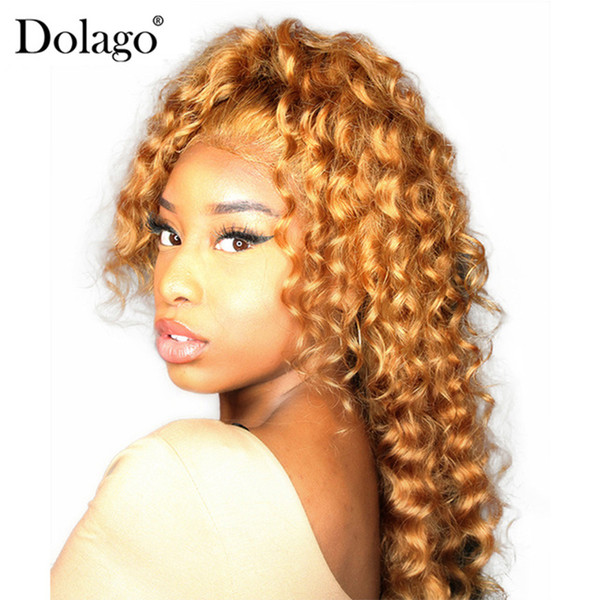 Colorful 250% Density Deep Wave Wig Blonde 13x4 Lace Front Human Hair Wigs For Black Women 27# Brazilian Hair Remy Honey Dolago