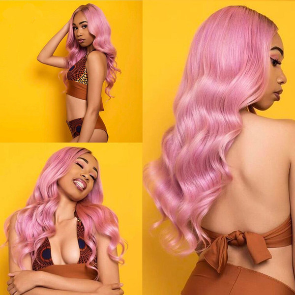 12a Human Hair Lace Front Wigs Ombre Pink Color Brazilian Remy Hair Wave With Preplucked Bleached Knots Natural Hairline