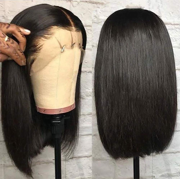 Human Hair Lace Front Wigs Brazilian Hair Wigs 150% Density Yaki Bob With Natural Hairline Preplucked Bleached Knots