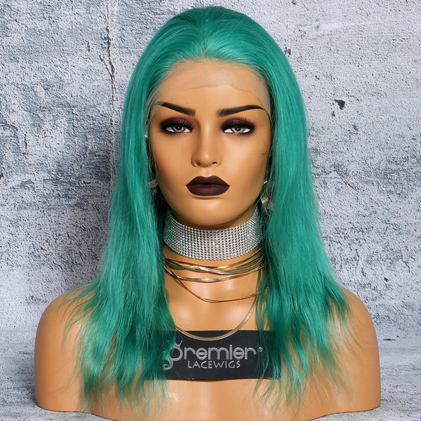 8a Full Lace Human Hair Wigs Brazilian Virgin Hairs Light Green Color Straight 130% Density Natural Hairline With Baby Hair