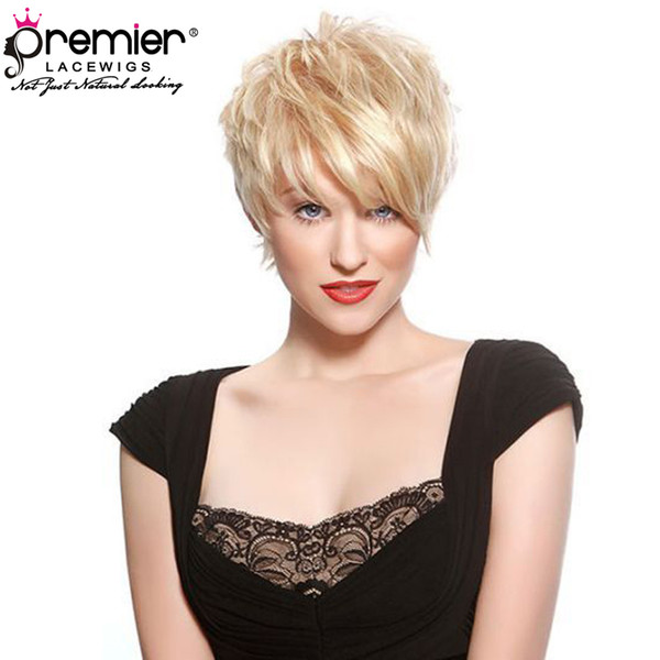 PRMIER LACE WIGS 613 Blonde Lace Wigs Affordable Machine Made Wigs 100% Brazilian Virgin Human Hair Short Pixie Haircut For American