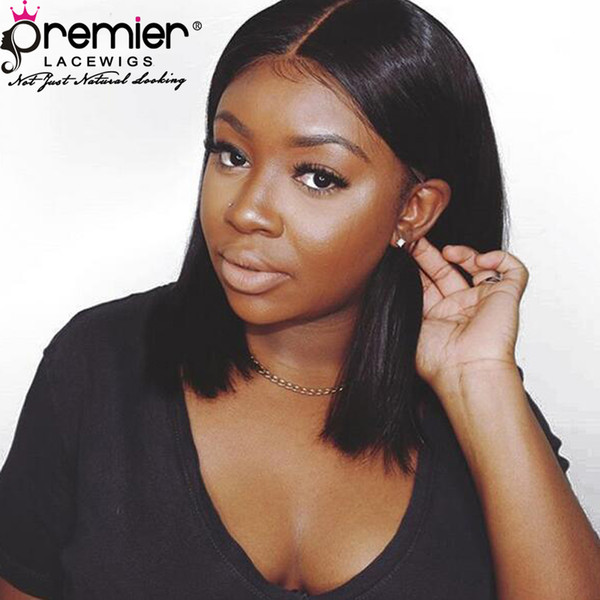 Lace Front Wigs Brazilian Remy Human Hairs Yaki Straight Bob Haircut 150% Density Natural Hairline Pre-plucked With Baby Hair