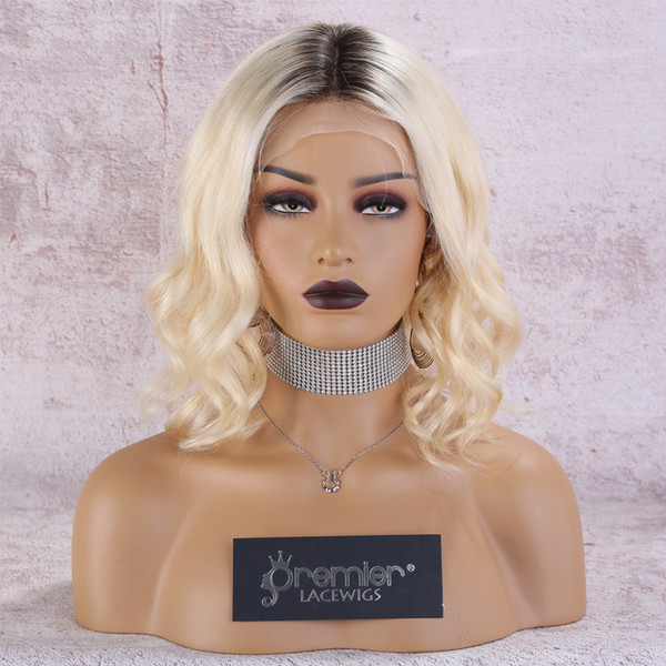 Human Hair Lace Front Wigs Ombre Color Brazilian Remy Hair Wave Hairstyle With Preplucked Bleached Knots Natural Hairline