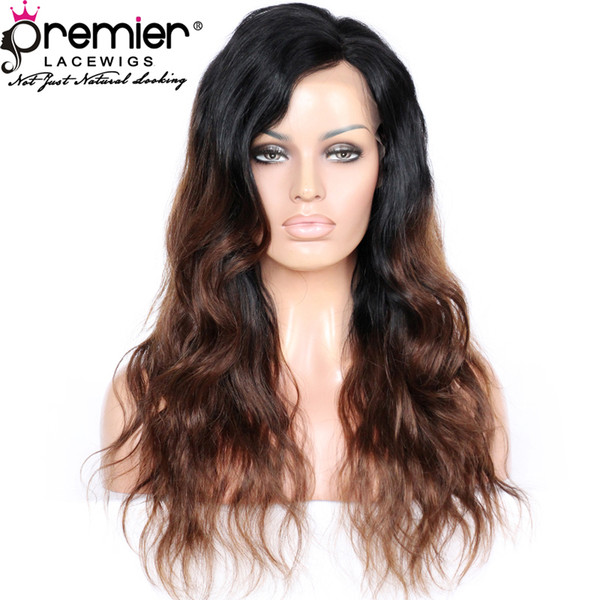 PREMIER Lace Front Wigs Indian Remy Human Hair 150% Density 18Inches Ombre Long Wavy Hairstyle For Women