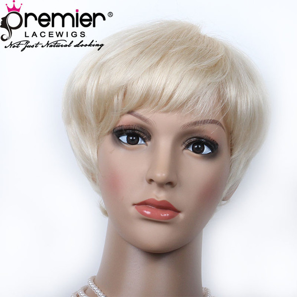 Premier 613 Blonde Color Affordable Machine Made Wigs 100% Brazilian Virgin Human Hair Short Cut For American