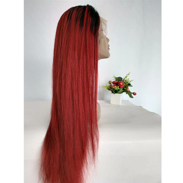 Brazilian Human Hair Lace Front Wig Ombre 1B Red 26Inch 130% 150% 180% Density Straight Swiss Full Lace Wig