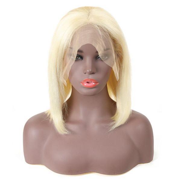 Pre Plucked Remy Human Hair Bob Lace Front Wig Blonde Color 130% Density Swiss Lace Wig For Women