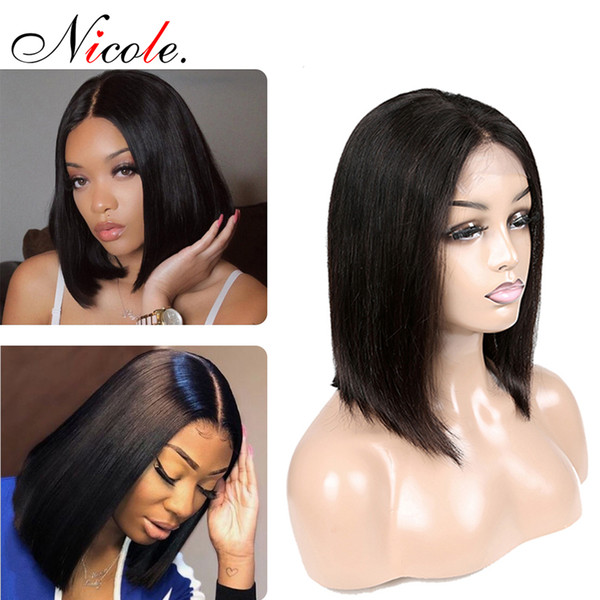 Nicole 150% Density Short Human Hair Bob Wigs For Women 4*4 Lace Closure Wig Natural Color Non Remy Brazilian Wig Middle Part Hairline