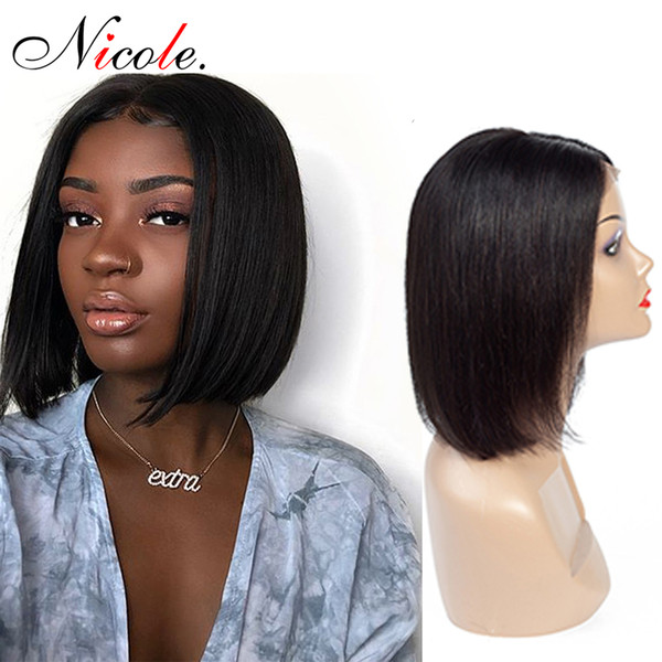 Nicole 4x4 Lace Closure Wig Natural Color Bob Wigs Straight Pre Plucked Hairline Short Lace Human Hair Wigs For Black Women