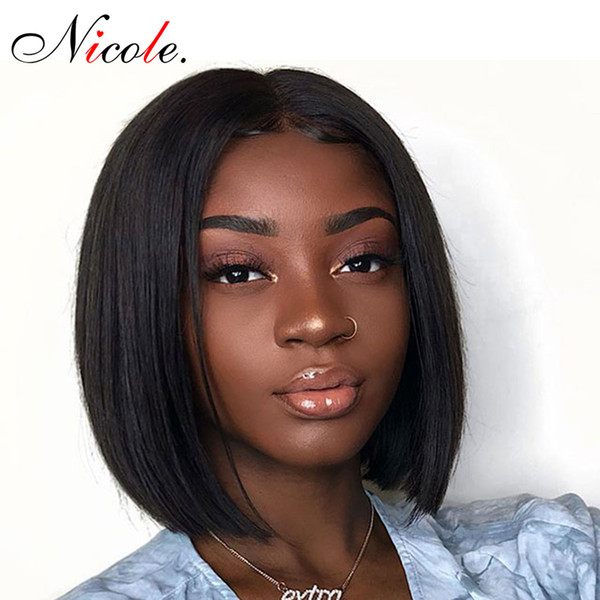 Nicole 4x4 Lace Closure Wig Peruvian Straight Bob Wig Glueless 100% Human Hair Wigs For Black Women 150% Non Remy Hair Wig