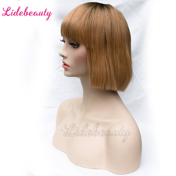 Ombre Honey Blonde 1B/27 Natural Straight Short Bob Wigs Bleached Knots Virgin Indian Lace Front Human Hair Wigs Pre-Plucked Wigs