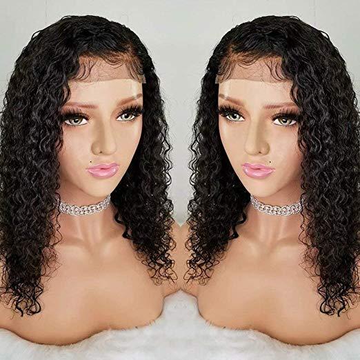 Lace Frontal Wig 180% Density curly Hair Pre-Plucked Hairline Brazilian Virgin Hair Lace front Wigs with BaBy Hair (18 inch, 180density)