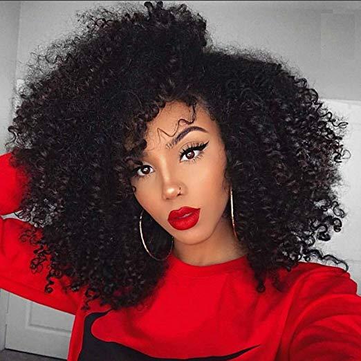 Natural Afro Kinky Curly Human Hair DIVA 100% Real Hair Brazilian Hair Glueless 360 Lace Frontal Wigs 150 Density Natural Color