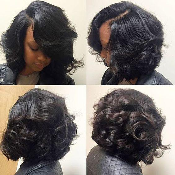 wavy curly Bob Human Hair Wigs side Bangs For Black Women 180%density Virgin hair Full natural Front lace Wig bob style