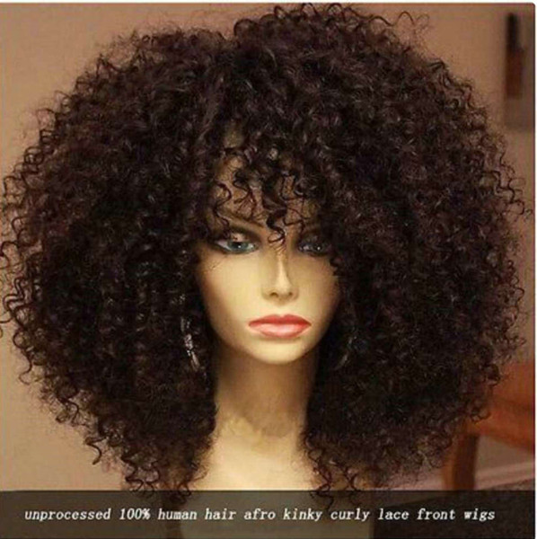 100% human hair afro kinky curly 180% 250% Density Lace Front Wig Curly Hair Wig for Black Women 18inch free ship