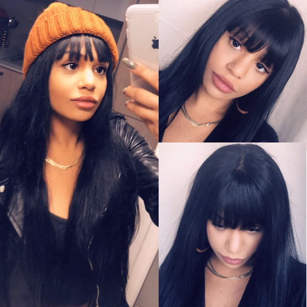 360 Lace Frontal Wig With Bangs Pre Plucked With Baby Hair straight Lace Front Human Hair Wigs 130 Density pre plucked bangs