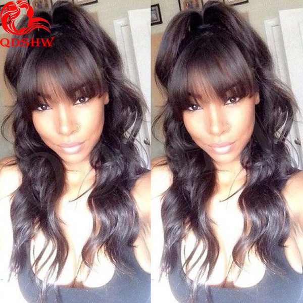 Full Lace Human Hair Wigs Bangs Pre Plucked Color Glueless Body Wave Virgin Human Hair Lace Front Brazilian Wigs Bangs For Black Women