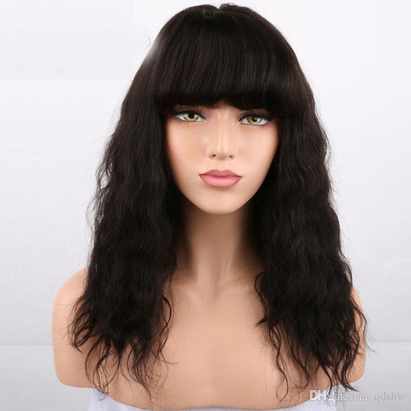 Human Hair Wigs With Bangs Bleahed Knots Body Wave Virgin Peruvian Glueless Full Lace Front Wig With Bangs For Black Women