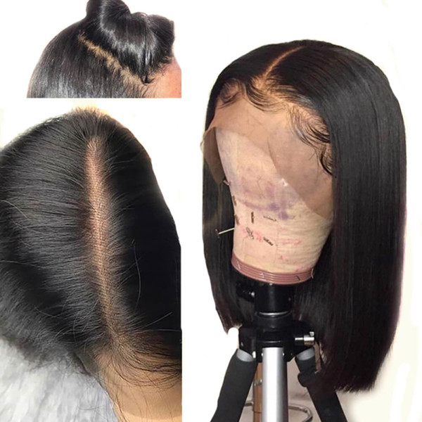 African American Full Lace Wig Short Bob Pre Plucked Straight Free Part Virgin Brazilian Human Hair Lace Front Bob Wigs With Baby Hair