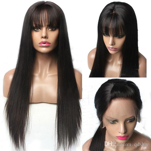 Color Hair Lace Front Wigs With Bangs Virign Malaysian Hair Long Black Straight Pre Plucked Glueless Lacefront Wigs Human For Black Women