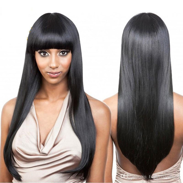 Glueless Full Lace Wig With Bang Baby Hair Silk Top Peruvian Virgin Silky Straight Lace Front Wigs Silk Base For Black Women