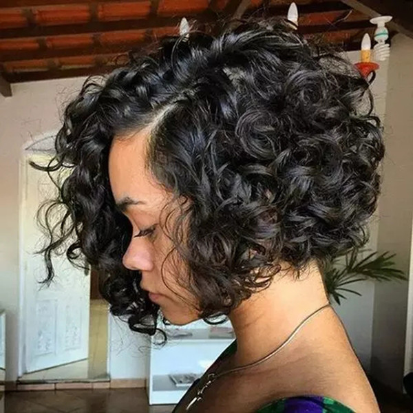 Short Bob Human Hair Wigs Curly Baby Hair Glueless Virgin Brazilian Short Curly Hairstyles Full Lace Front Bob Short Wigs For Black Women