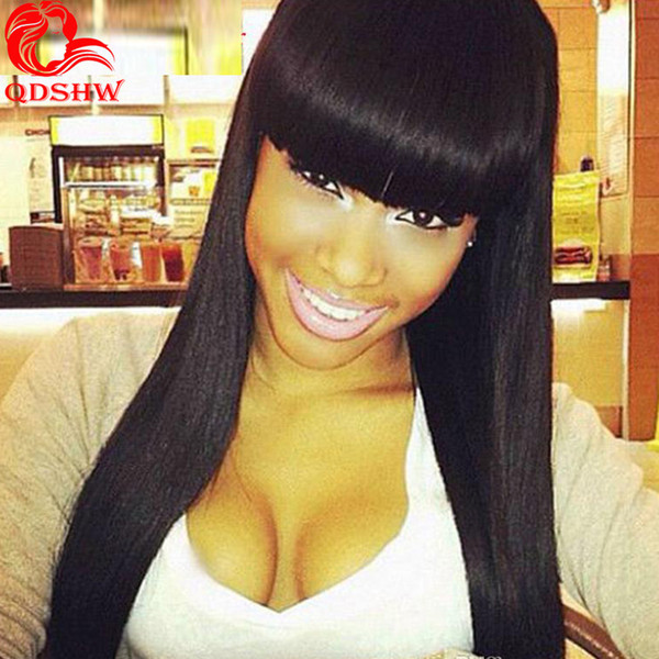 Brazilian Lace Front Wig With Bangs Human Hair Long Straight Virgin Brazilian Hair Full Lace Wigs With Bangs For Black Women